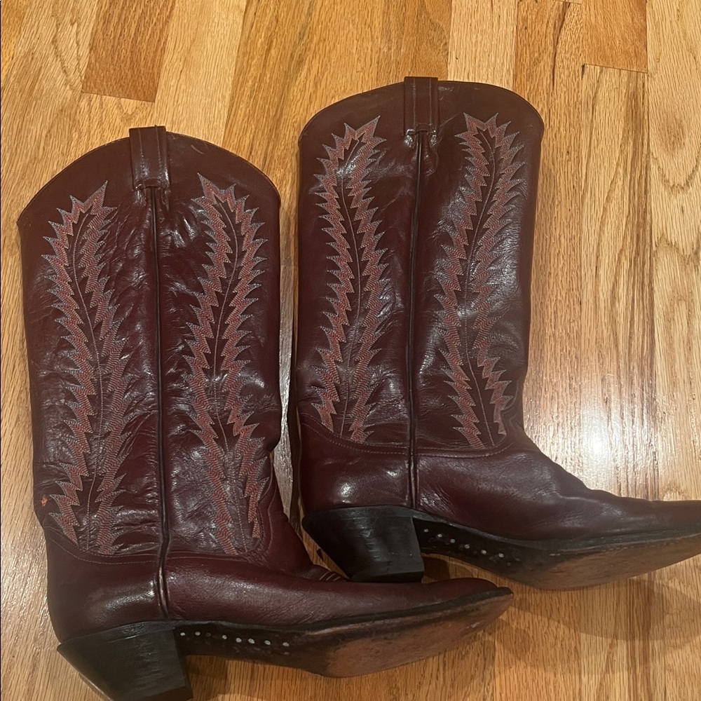 Larry Mahan Burgundy Western Cowboy Boots